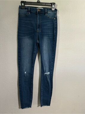 refuge Dark Blue High-Rise Skinny Jeans with Knee Rip
